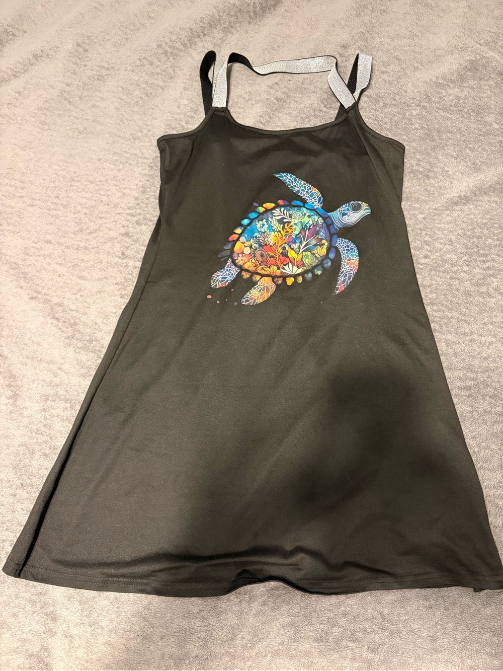 Black Tank Dress with Colorful Sea Turtle Graphic